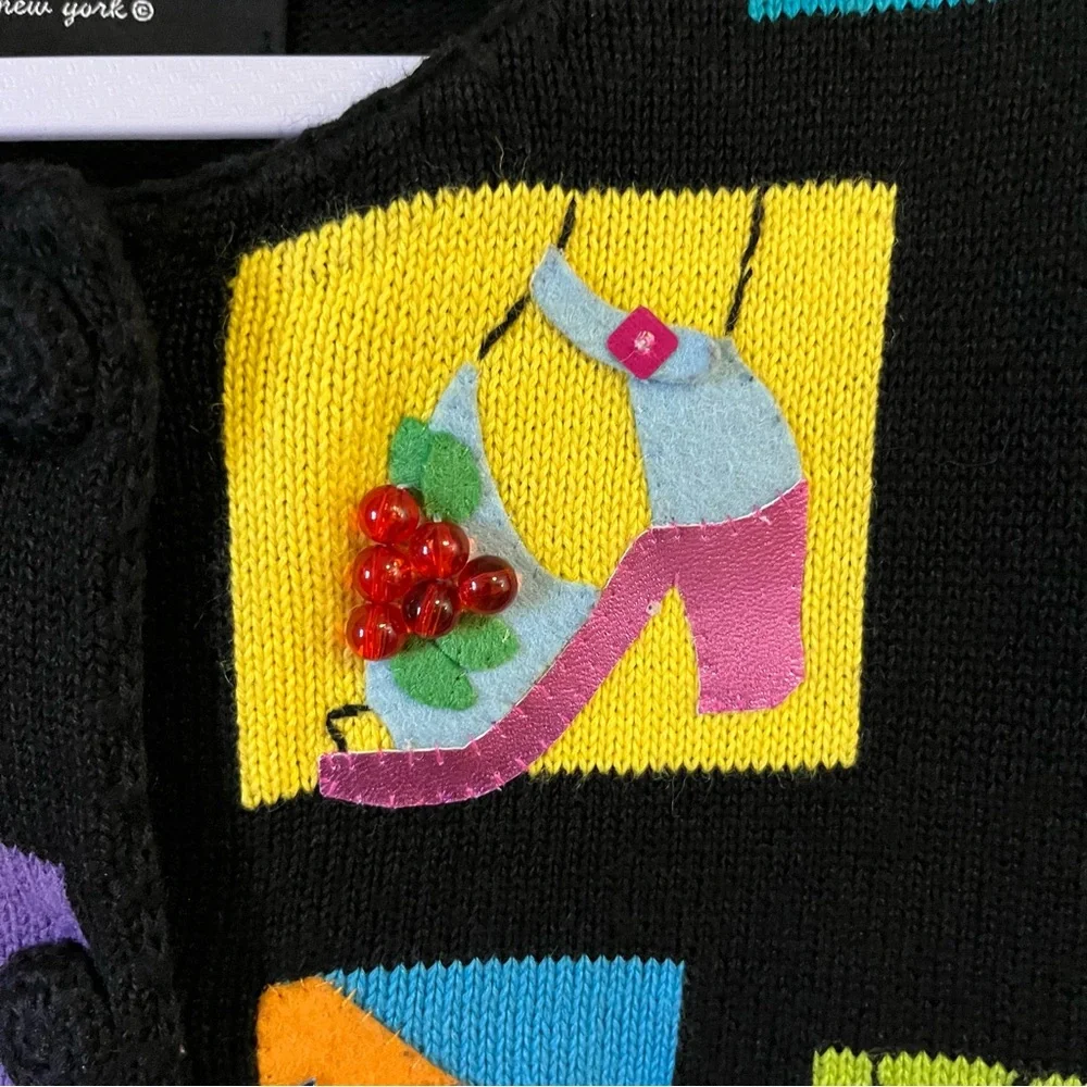 Michael Simon Vintage 90s Cardigan Embroidered Embellishments Heels Shoes M - Picture 8 of 10